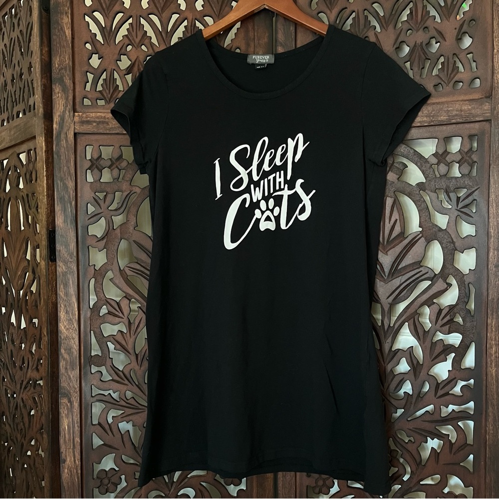Forever Yours Sleep With Cats Night Shirt - Black